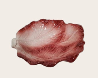 CABBAGE LEAF DISH Italian, Leaf Bowl Red, Majolica Cabbage Leaf Bowl/Dish, Vintage Cabbage Bowl Dish, Cabbage Leaf Dish, Red Cabbage Bowl