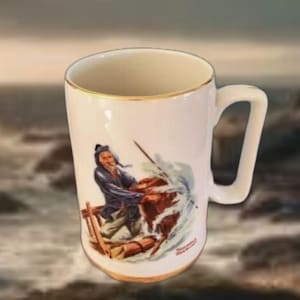 Norman Rockwell Mug Coffee Mug Stein &#39;Braving The Storm&#39; 1985 Authentic Norman Rockwell Museum Collectible Coffee Mug, Men&#39;s Gift Ideas