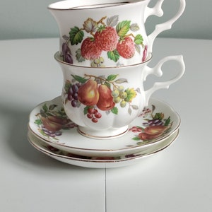 Vintage Cambridge Garden Cup and Saucer Set. Set of Two. Cambridge Garden Collection. Fine Bone China.