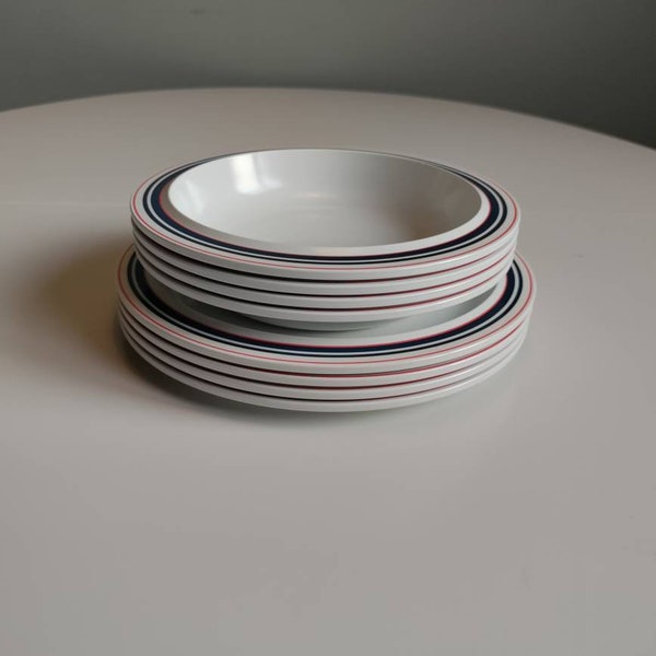 Vintage Rosti MEPAL melamine set. Four Flat and Four Deep Plates. Design By Koen de Winter P220 Holland