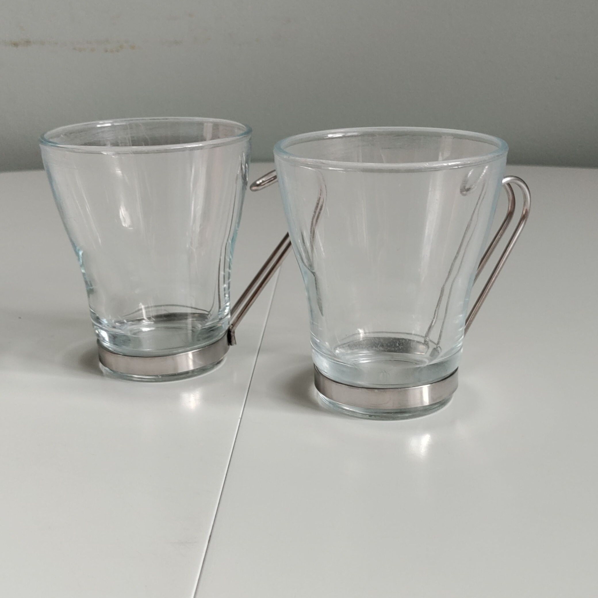 4x Vitrosax Glass Espresso Cups with Chrome Metal Handles ~ Zarf ~ Made in  Italy