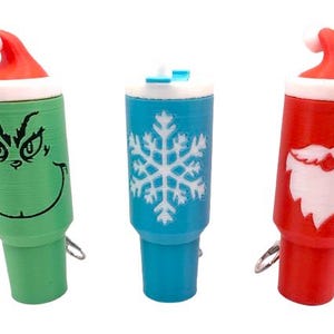 Mini Chapstick Holder, Stanley Keychains, Lip Balm Holders, Keychains, Stanley Cup Inspired Keychain, Santa, Snowflake, and the Grinch.