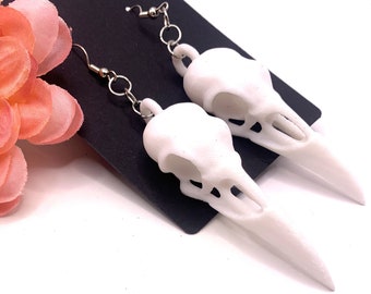 Large Raven Skull Earrings | 3D Printed | Lightweight |  Gothic Over Sized Earrings| Raven Skull | Skull