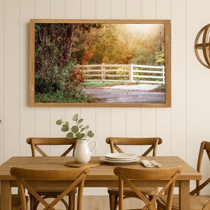 Fall Scene Photography, East Tennessee, Sunlit Road, Wood Fence, Wall Art, Golden Hour, Rural Scene, Dirt Road, High Quality Print