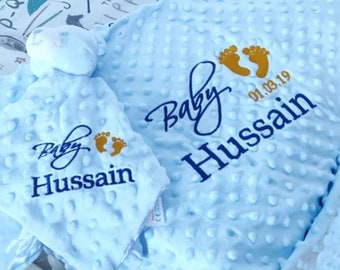 Personalised baby blanket and comforter set - NAME EMBROIDERY - popcorn