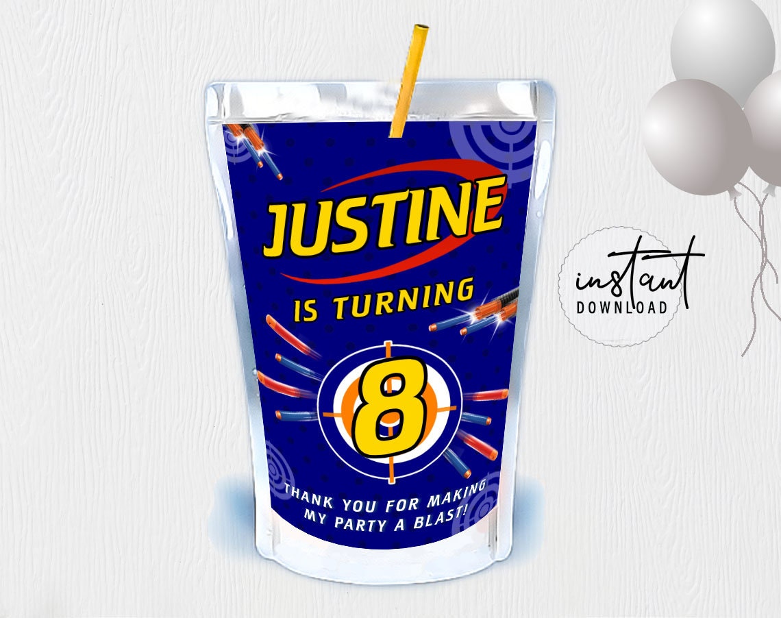 Dart Gun Birthday Capri Sun Label, Dart Gun Juice Pouch Label, Dart Gun Birthday Theme, instant download