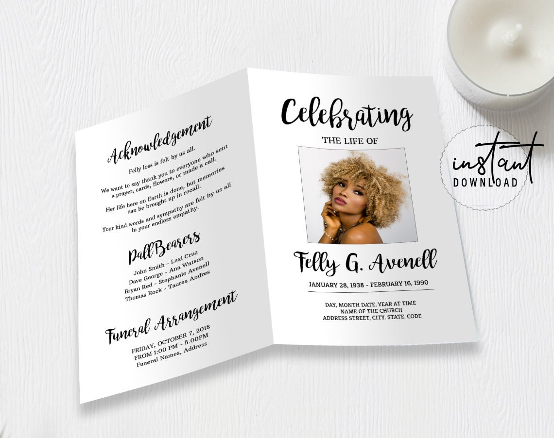 4 Page Funeral Program Template Editable Funeral Program - Etsy