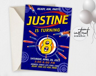 Dart Gun Birthday Invitation, Dart Gun Invitation, Dart Gun Birthday Theme, instant download