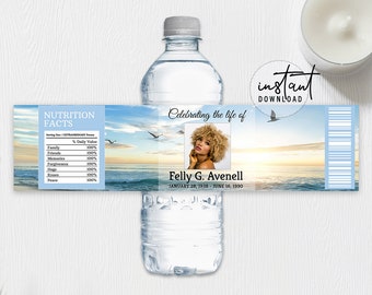 Funeral Water Bottle Label, Memorial Water Bottle, Ocean Theme Funeral Program, Obituary Program, instant download
