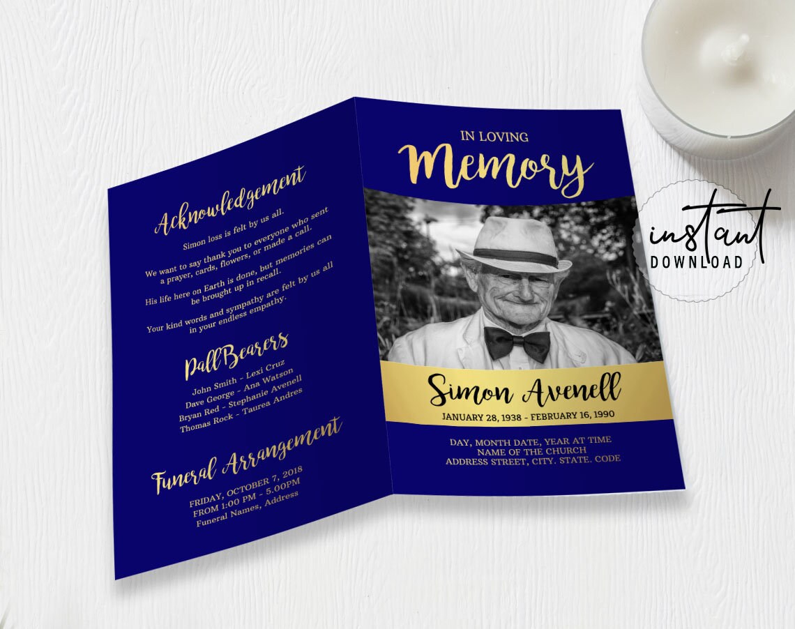 4 Page Funeral Program Template Editable Funeral Program Etsy