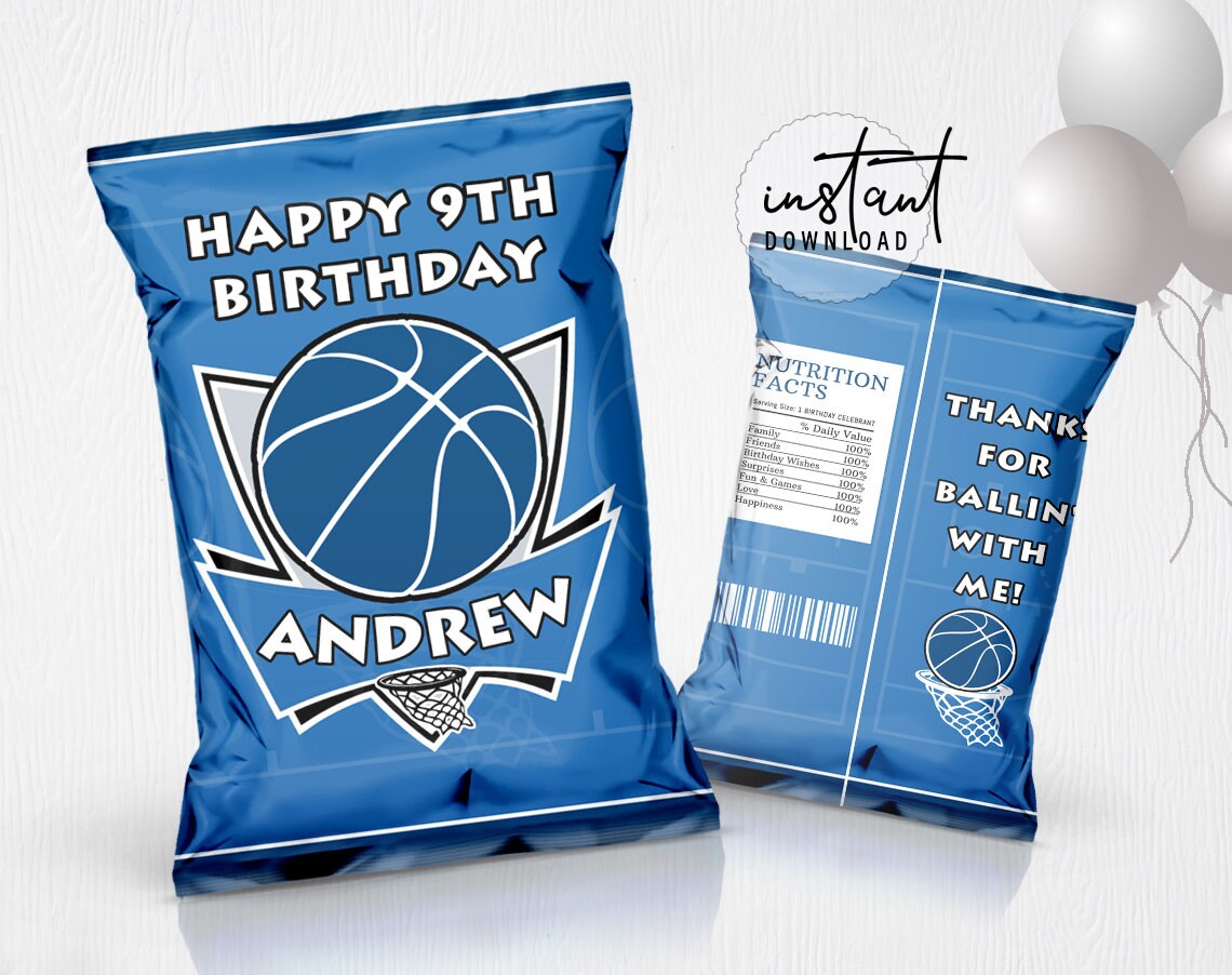 Basketball Chip Bag Label Chip Bags Party Favor Blue Etsy