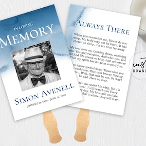 Funeral Program Fan, Funeral Fans Template, Blue Watercolor Theme, Funeral Program, Obituary Program, instant download