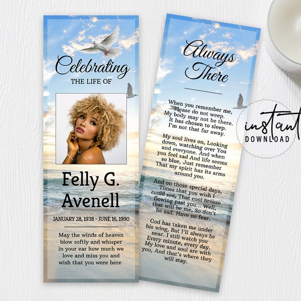 Funeral Bookmark Template, Funeral Keepsake Cards, Ocean Funeral Bookmark, Obituary Bookmark, Obituary Program, instant download