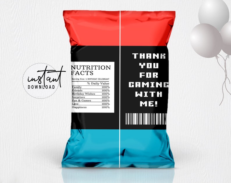 Video Game Chip Bag Label Chip Bags Party Favor Video Game Etsy