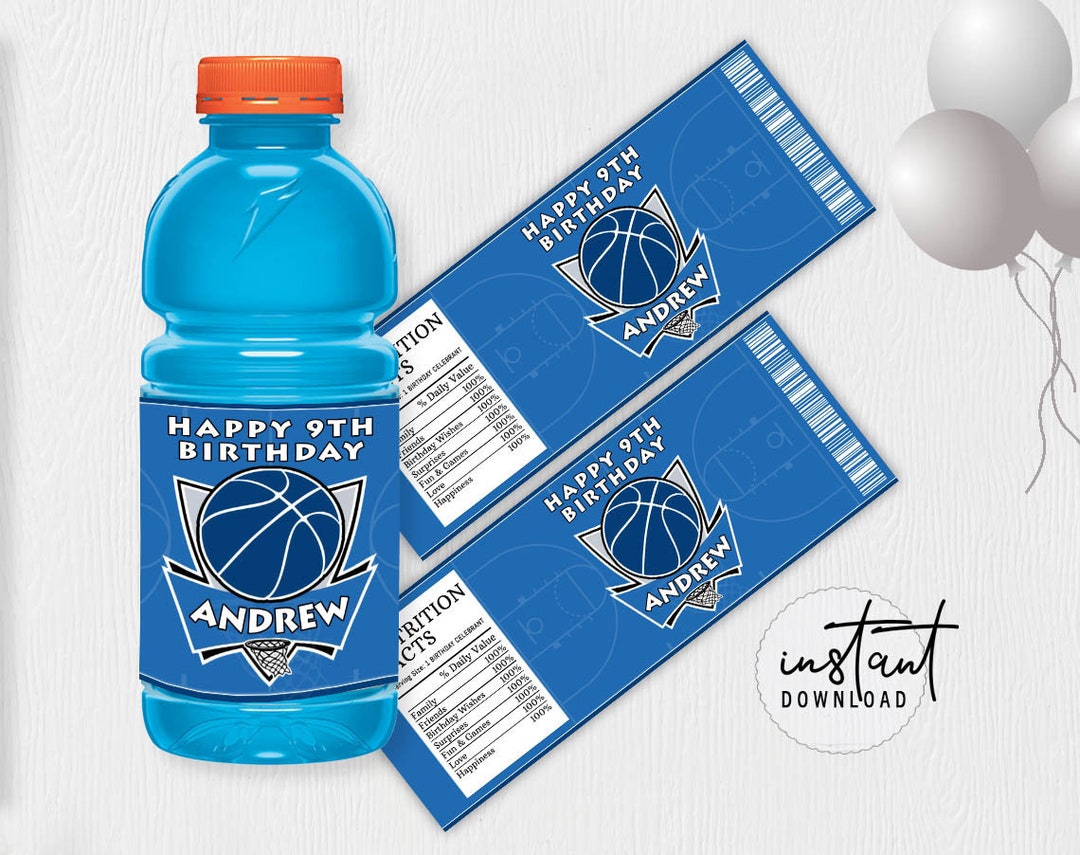 Basketball Gatorade Bottle Label, Gatorade Birthday Label, Blue ...
