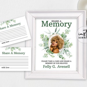Funeral Share A Memory Card and Sign, Share A Memory Template, Green Leaves Funeral Theme, Obituary Program, instant download