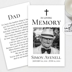 Funeral Prayer Card, Prayer Cards for Funeral, Minimalist Simple Funeral Theme, Simple Memorial Programs, Obituary Program, instant download