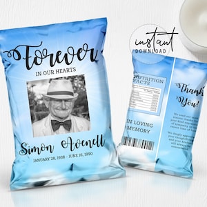 Funeral Chip Bag Label, Memorial Chip Bag, Blue Clouds Theme, Clouds Memorial Programs, Obituary Chip Bag, instant download