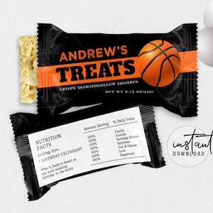 Basketball Rice Treat Wrapper, Rice Krispy Leckerli Vorlage, Basketball Geburtstagsthema, sofortiger Download