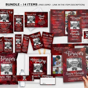 Funeral Bundle Set, Funeral Program Template, Funeral Program, Red Galaxy Theme, Obituary Program, instant download