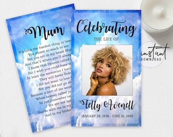 Funeral Prayer Card, Prayer Cards for Funeral, Funeral Clouds Theme, Clouds Memorial Programs, Obituary Program, instant download