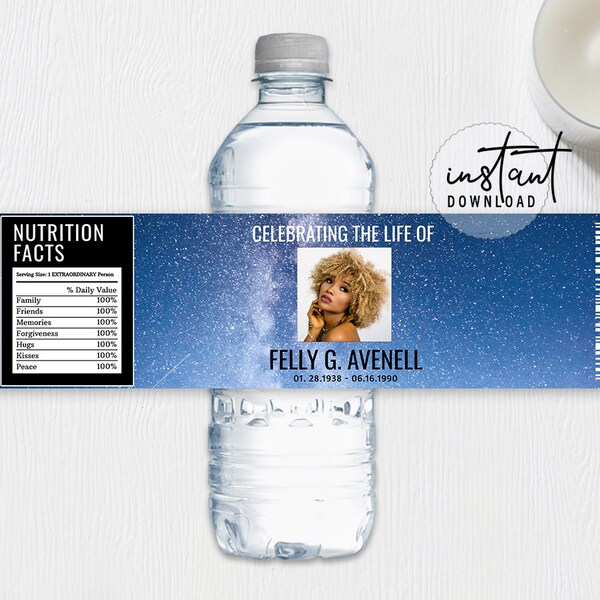 Funeral Water Bottle Label, Memorial Water Bottle, Milky Way Galaxy Theme Funeral Program, Obituary Program, instant download