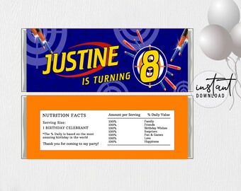 Dart Gun Hershey Bar Wrapper Template, Chocolate Bar Wrapper, Dart Gun Birthday Theme, instant download