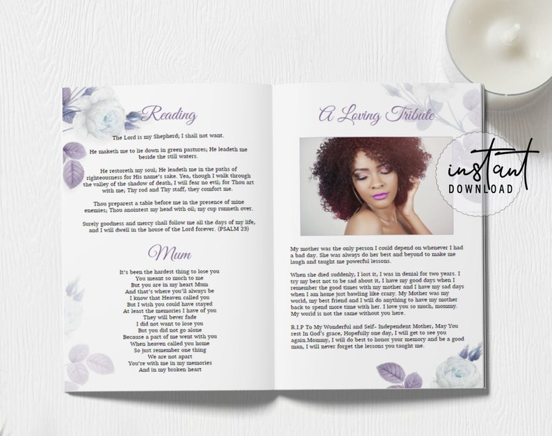 8 Page Funeral Program Template Editable Funeral Program - Etsy