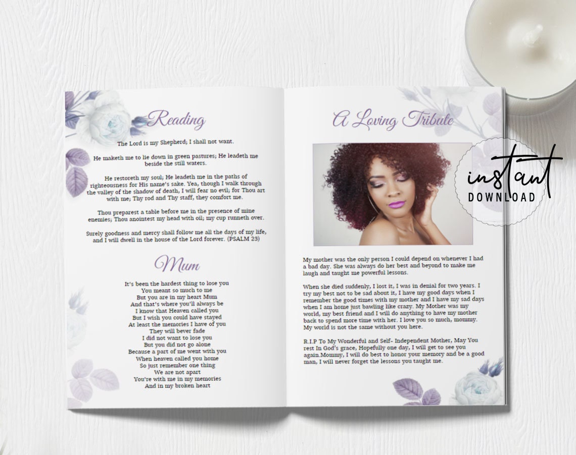 8 Page Funeral Program Template Editable Funeral Program - Etsy
