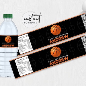 Basketball Water Bottle Labels, Water Bottle Birthday Labels ...