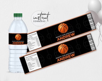 Basketball Water Bottle Labels, Water Bottle Birthday Labels, Basketball Birthday Theme, Basketball Birthday Theme, instant download