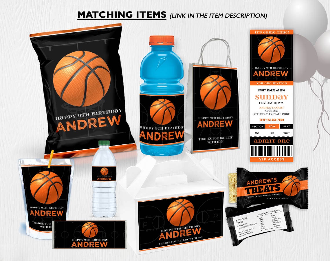 Basketball Chip Bag Label Chip Bags Party Favor Basketball Etsy