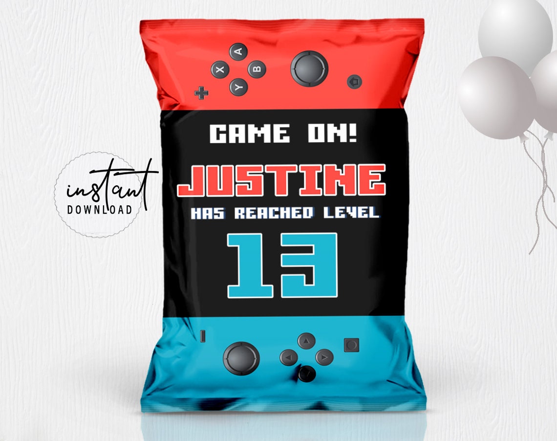 Video Game Chip Bag Label Chip Bags Party Favor Video Game Etsy