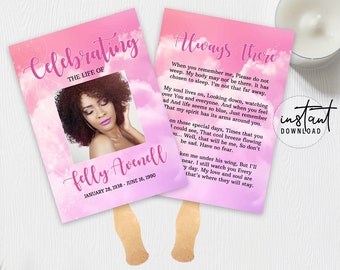 Funeral Program Fan, Funeral Fans Template, Pink Clouds Theme, Obituary Program, instant download