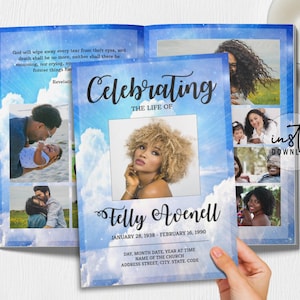 8 Page Funeral Program Template, Editable Funeral Program, Funeral Clouds Theme, Obituary Program, Memorial Programs, instant download