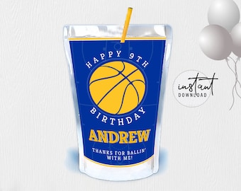 Birthday Capri Sun Label, Blue and Yellow Juice Pouch Label, Blue and Yellow Birthday Theme, Basketball Birthday Theme, instant download