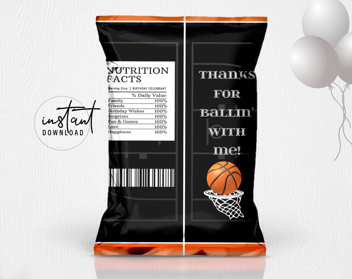 Basketball Chip Bag Label Chip Bags Party Favor Basketball Etsy