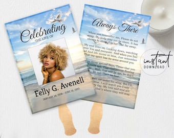 Funeral Program Fan, Funeral Fans Template, Ocean Theme Funeral Program, Obituary Program, instant download