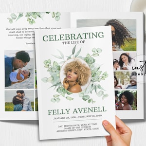 8 Page Funeral Program Template, Editable Funeral Program, Green Leaves Funeral Theme, Obituary Program, Memorial Programs, instant download