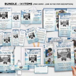 Funeral Bundle Set, Funeral Program Template, Funeral Program, Blue Sky Water Funeral Theme, Obituary Program, instant download