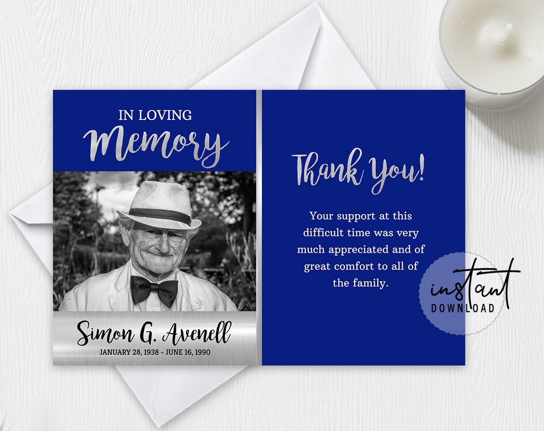 Funeral Thank You Cards, Memorial Thank You Cards, Blue and Silver