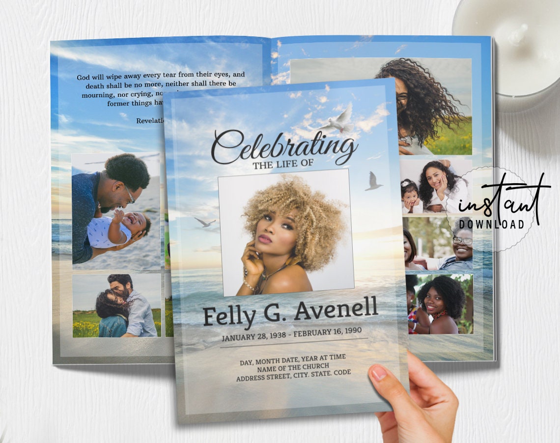 8 Page Funeral Program Template Editable Funeral Program - Etsy