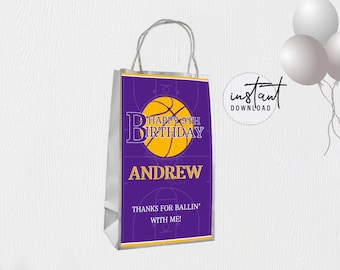 Basketball Gift Bags, Gift Bags Birthday, Gift Bag Favors, Purple and Gold Birthday Theme, Basketball Birthday Theme, instant download