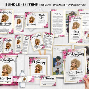 Funeral Bundle Set, Funeral Program Template, Funeral Program, Pink Rose Funeral Program Theme, Obituary Program, instant download