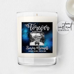 Funeral Candle Labels, Funeral Candle Favors, Blue Galaxy Funeral Theme, Obituary Gold, Obituary Program, instant download