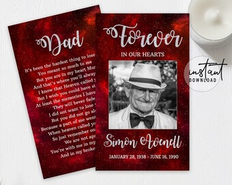 Funeral Prayer Card, Prayer Cards for Funeral, Red Galaxy Theme, Memorial Programs, Obituary Program, instant download