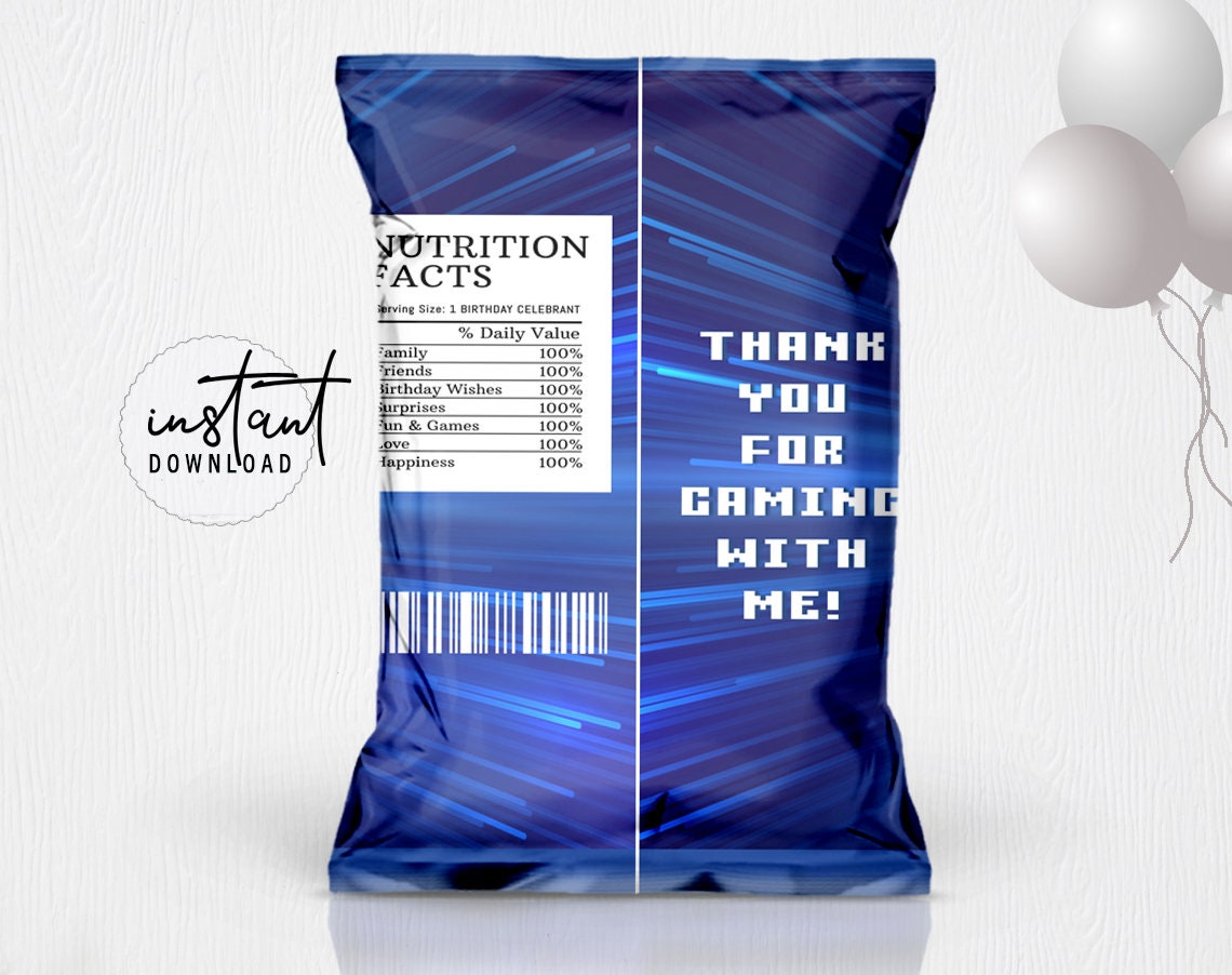 Video Game Chip Bag Label Chip Bags Party Favor Video Game Etsy