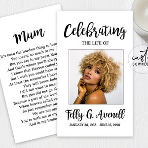 Funeral Prayer Card, Prayer Cards for Funeral,  Minimalist Funeral Theme, Simple Memorial Programs, Obituary Program, instant download
