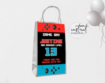 Video Game Gift Bags, Gift Bags Birthday, Gift Bag Favors, Video Game Birthday Theme, instant download