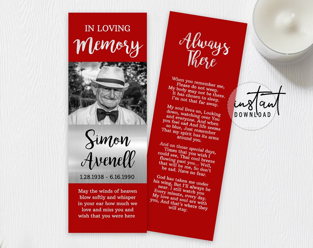 Funeral Bookmark Template Funeral Keepsake Cards Red and Etsy